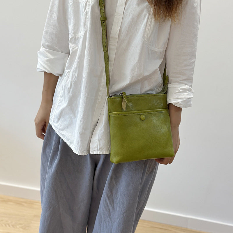Genuine Vegetable-Tanned Leather Phone Crossbody Bag for Women, New Summer Vintage Mini Shoulder Purse, Unique Small Handbag for Ladies