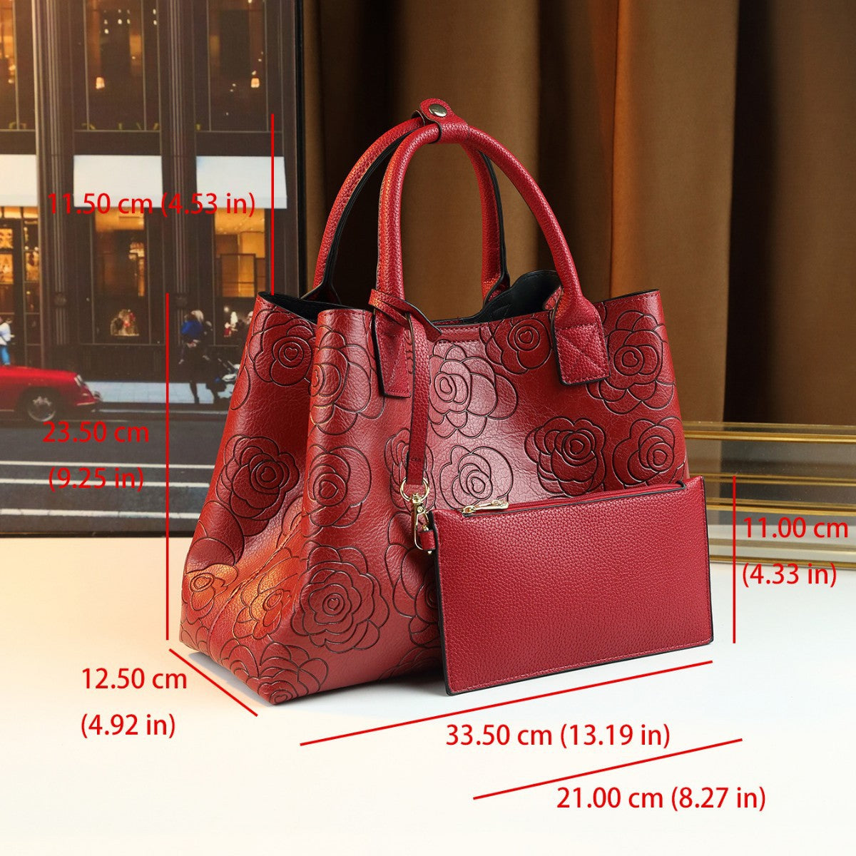 Rose Print Bucket Bag for Women Large Capacity Top Handle Shoulder Crossbody Handbag, Fashion Versatile Floral Purse with Romantic Print Design