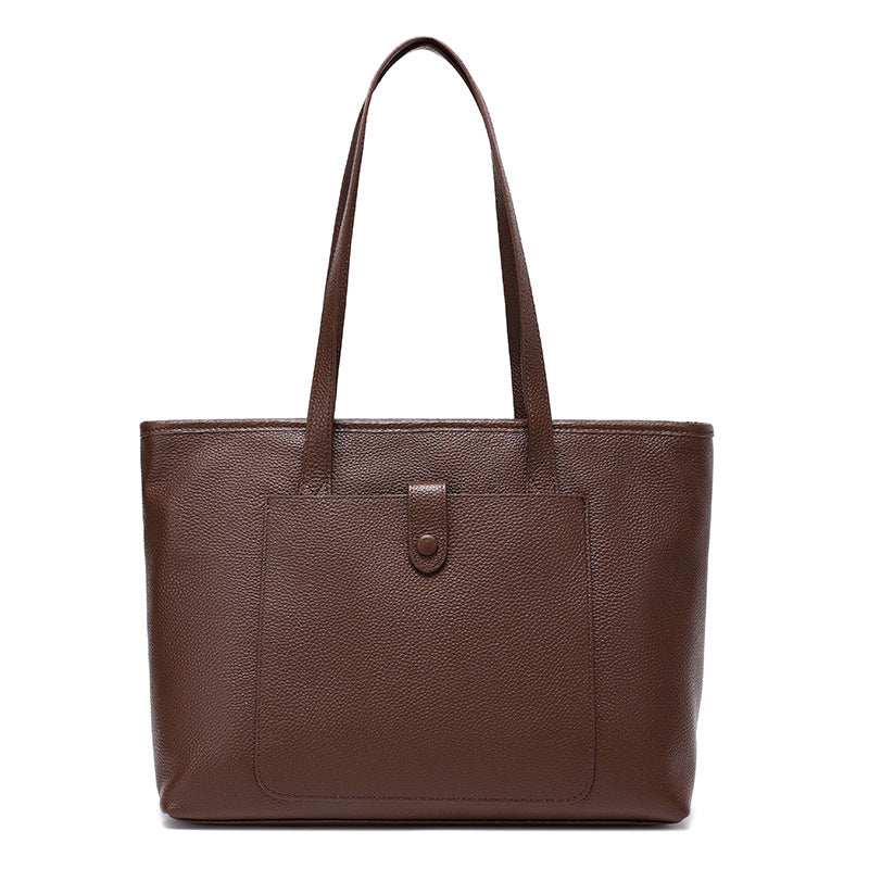 Genuine Leather Tote Bag for Women Minimalist Classic Large Capacity Shoulder Handbag, Versatile Purse with Timeless Style