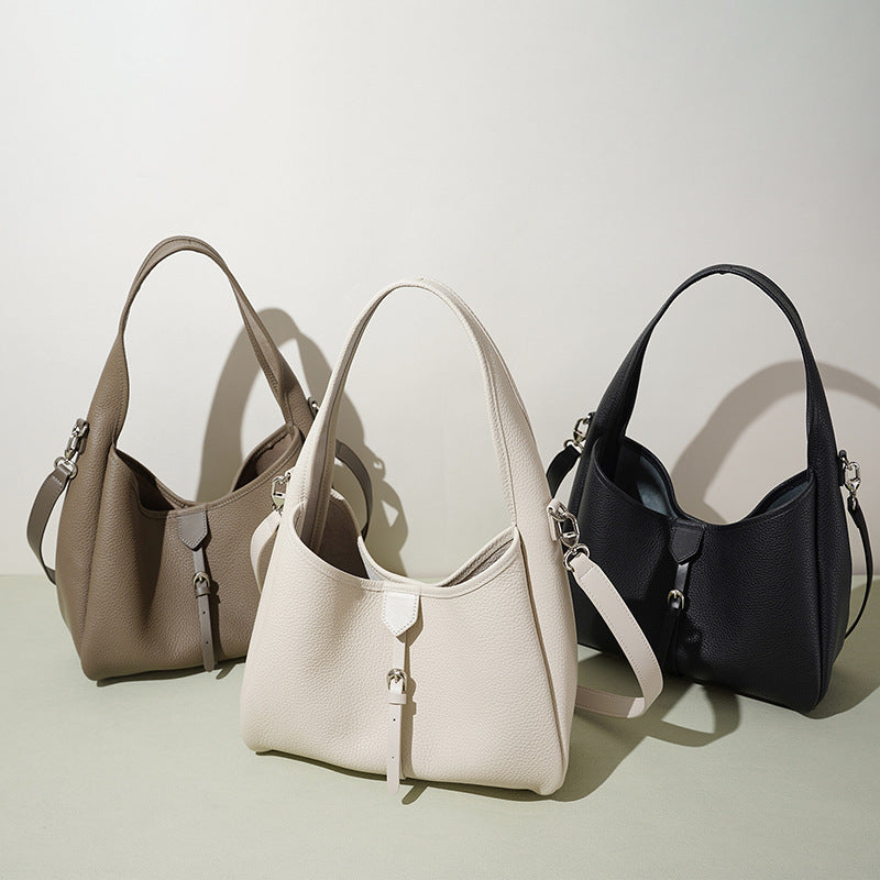 Genuine Leather Niche Designer Bucket Bag for Women, Minimalist Premium Shoulder Crossbody Purse, Casual Versatile Fashionable Everyday Handbag for Ladies