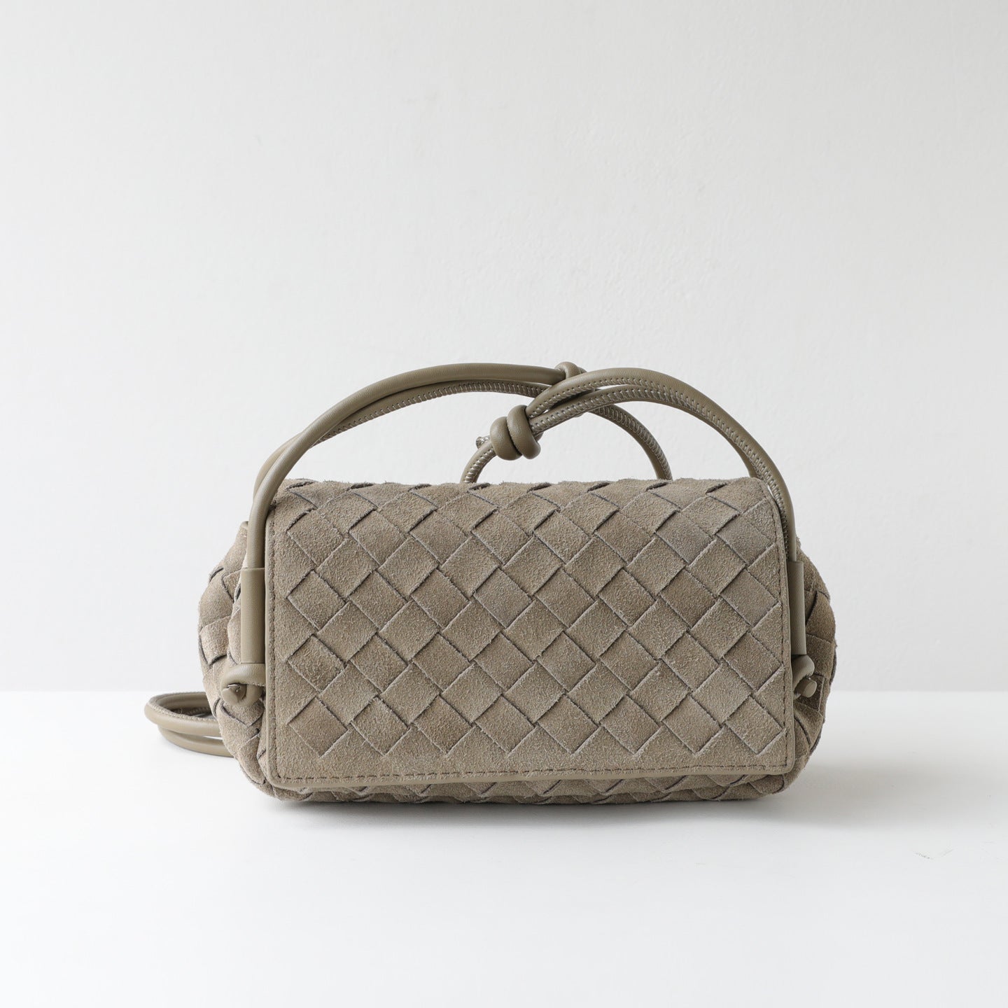 Frosted Cowhide Woven Mini Square Bag for Women Knot Flap Shoulder Crossbody Handbag, Niche Genuine Leather Purse with Soft Matte Texture