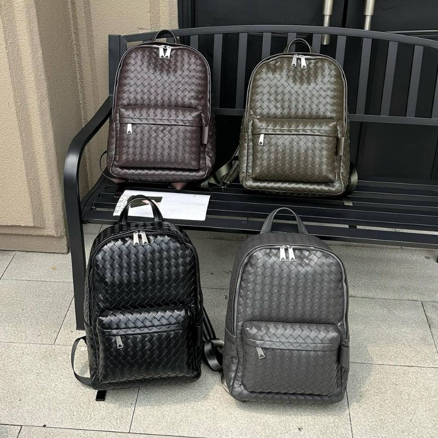 Woven backpack, first layer cowhide leather, business travel commuting large-capacity computer bag, high-end sense, the same travel bag for men and women