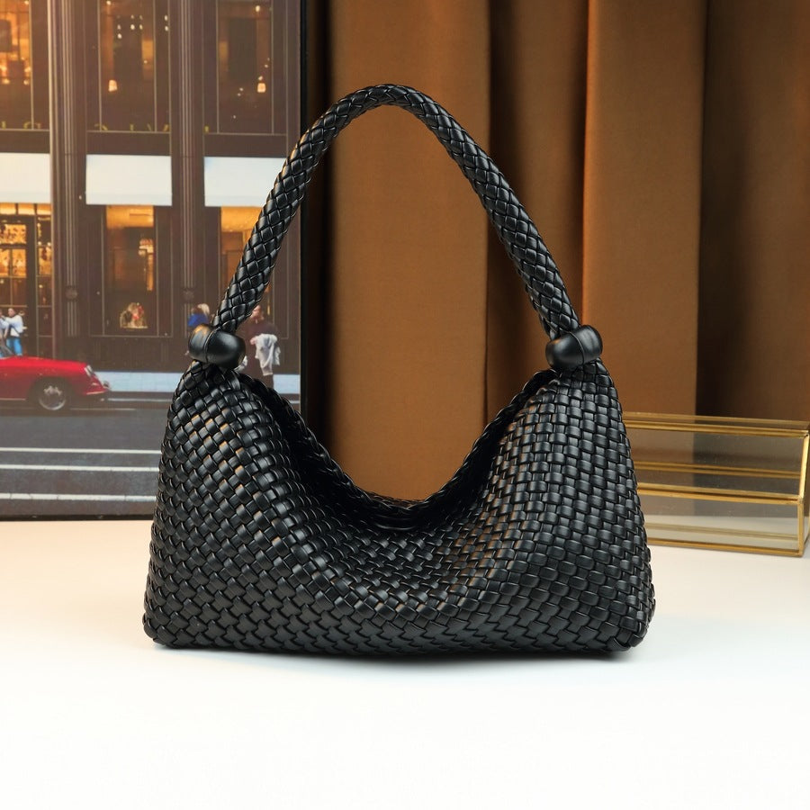 French Woven Dumpling Bag for Women Niche Underarm Shoulder Handbag, Large Capacity Casual Purse with Artisan Woven Texture