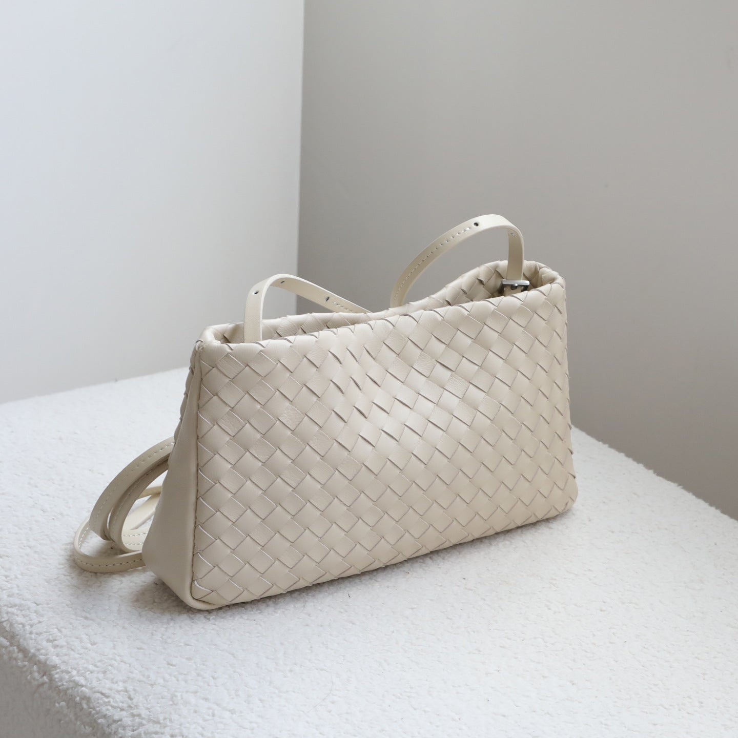 Sheepskin Woven Mini Square Bag for Women Double Strap Shoulder Crossbody Handbag, Premium Genuine Leather Purse with Artisan Texture