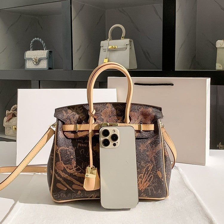 New Arrival Graffiti Bear Birkin-Inspired Tote Bag for Women, Large Capacity Shoulder Crossbody Handbag with Playful Versatile Design, Perfect Everyday Purse