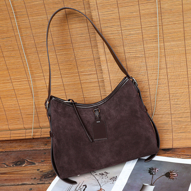 Genuine Leather Suede Tote Bag for Women Vintage Large Capacity Shoulder Handbag, Trendy Elegant Purse with Soft Luxurious Texture