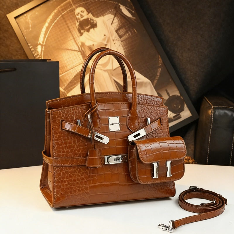 New Croc-Embossed Large Tote Bag for Women, Faux Leather Platinum-Style Top-Handle Handbag, Light Luxury Kelly-Inspired Shoulder Crossbody Purse for Work Commute