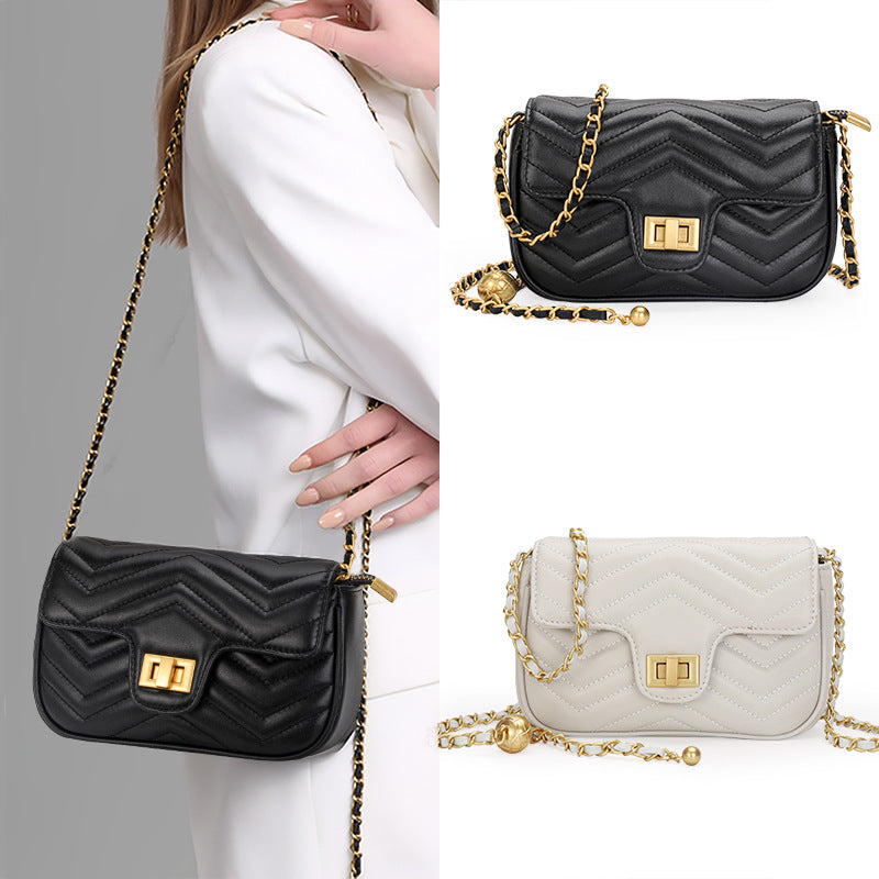 New Chain Small Square Bag in Genuine Cowhide, Versatile Summer Crossbody Purse, Premium Leather Handbag for Women