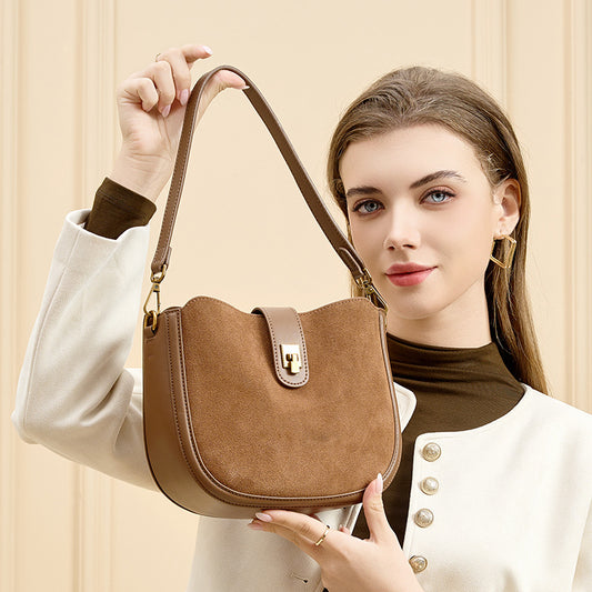 Genuine Leather Vintage Saddle Bag for Women, New Niche Design Commute Shoulder Crossbody Top Handle Purse, Premium Versatile Everyday Handbag for Ladies