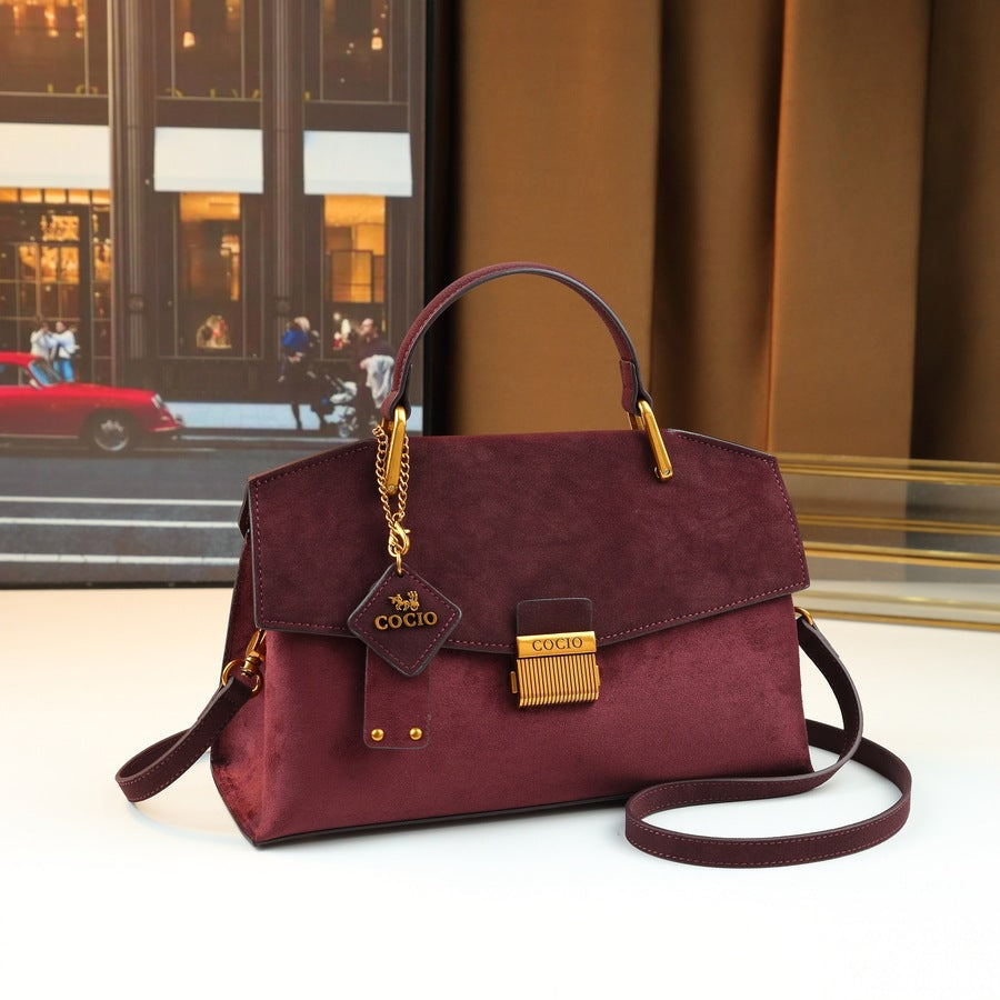 Pebble Grain Lock Clasp Bag for Women Fall Winter Original Design Shoulder Crossbody Purse, Premium Textured Handbag with Elegant Hardware Accent