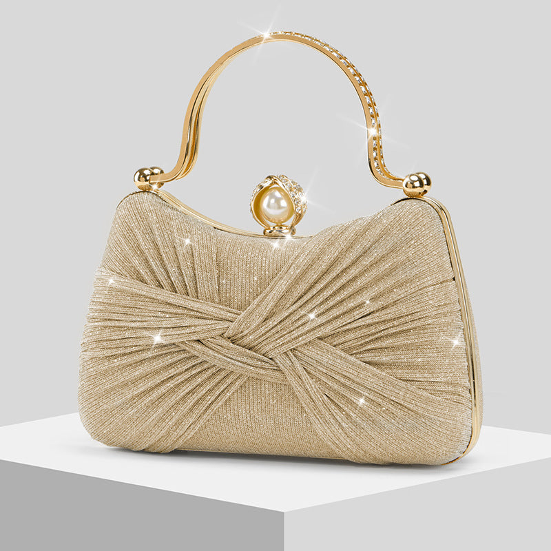 Pleated Sparkly Evening Clutch for Women, New Wedding Banquet Top Handle Crossbody Purse, Elegant Formal Handbag for Ladies