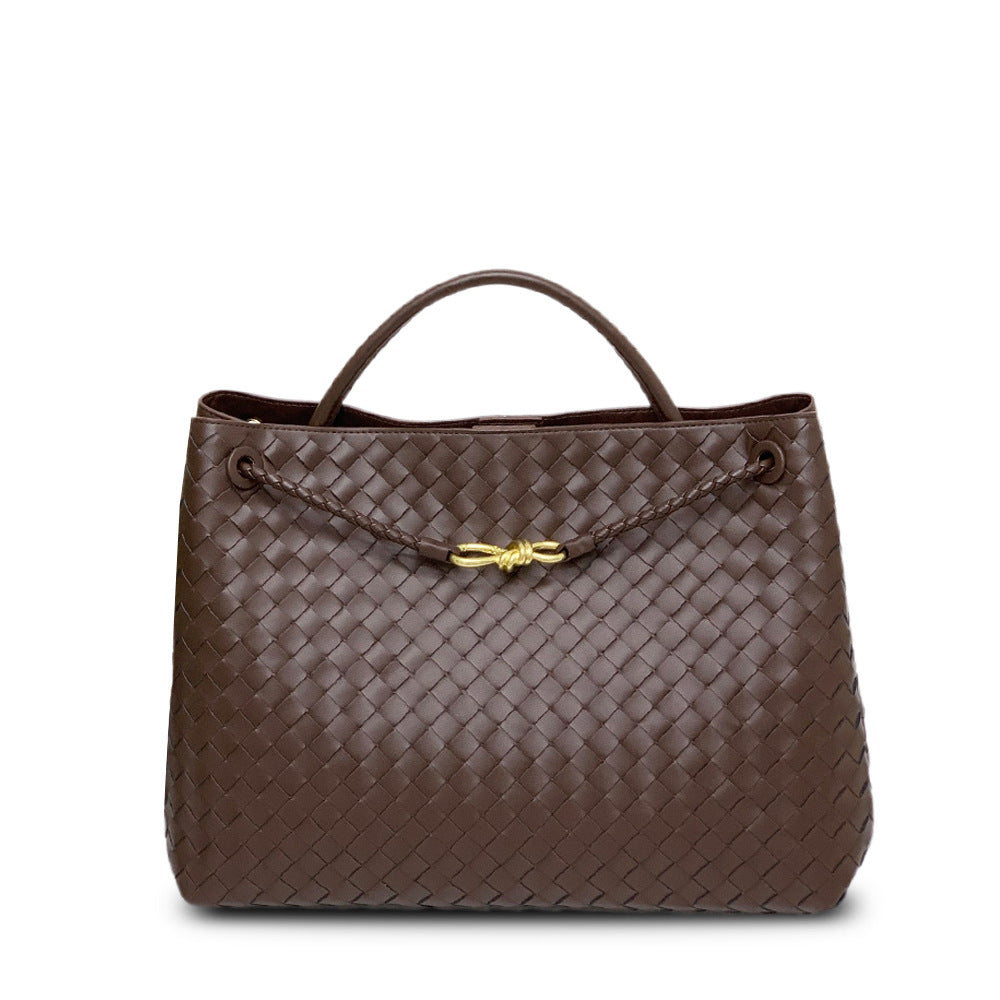 Large capacity 45CM leather woven figure-of-eight rope buckle portable underarm bag  fashion shoulder messenger bag bag women