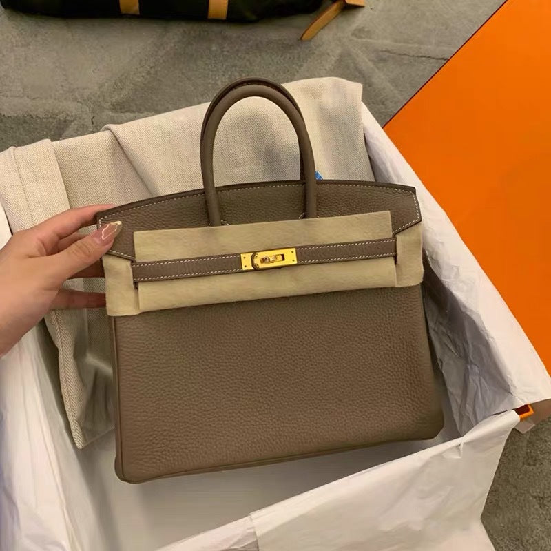 Chic Top-Layer Cowhide Birkin & Kelly-Inspired Tote Bag for Women, Genuine Leather Large Capacity Shoulder Top-Handle Handbag with Elegant Design, Ideal Bridal Purse