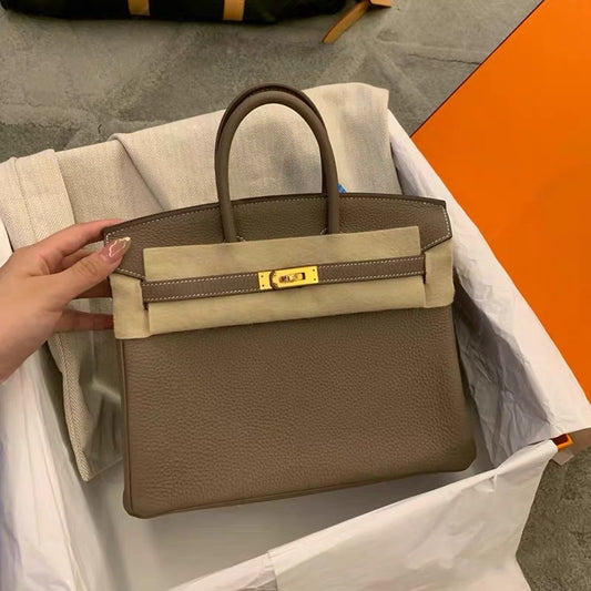 Chic Top-Layer Cowhide Birkin & Kelly-Inspired Tote Bag for Women, Genuine Leather Large Capacity Shoulder Top-Handle Handbag with Elegant Design, Ideal Bridal Purse