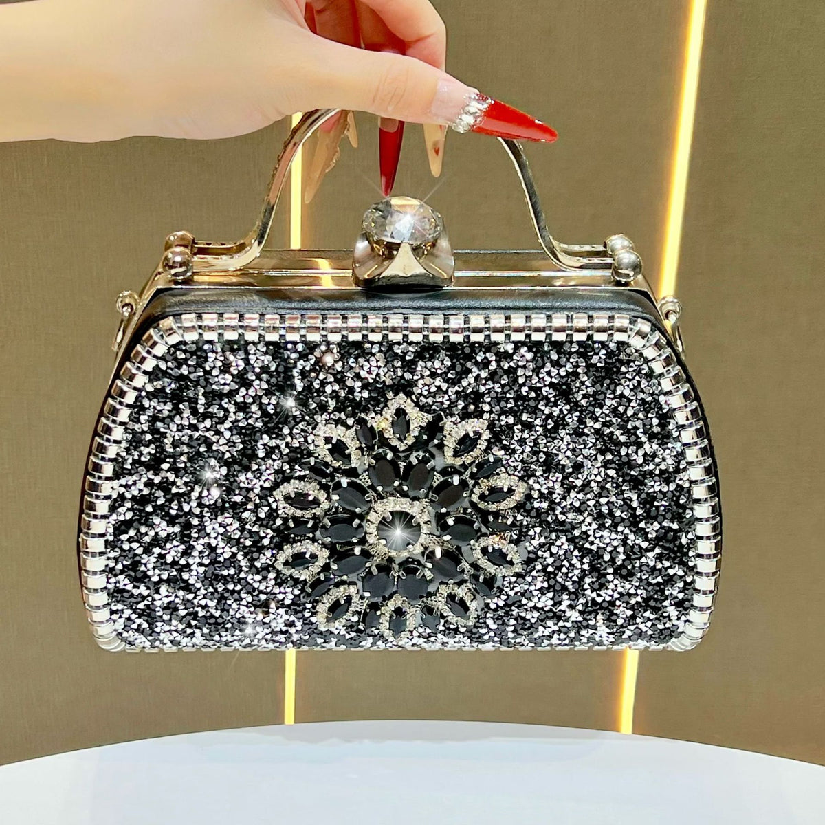 Dazzling Full Rhinestone Evening Clutch for Women, A Sparkly Crystal-Embellished Top-Handle Crossbody Shoulder Bag, Perfect for Cheongsam Banquets Weddings & Special Occasions