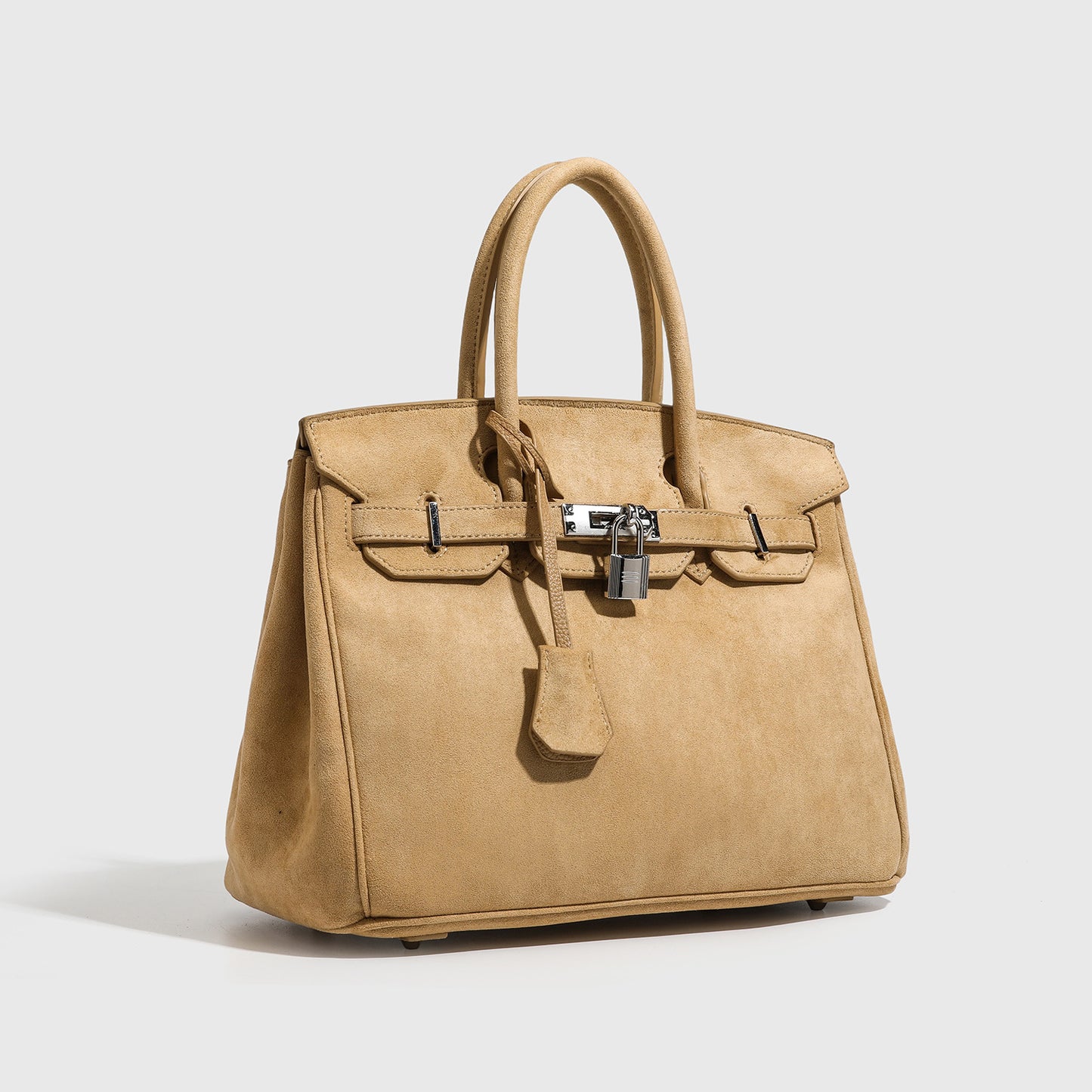 Premium Genuine Leather Birkin-Inspired Tote Bag for Women, Soft Suede-Textured Handbag with Silver-Tone Hardware, Versatile Top-Handle Wristlet Purse for Everyday Elegance