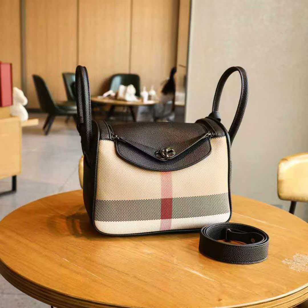 Genuine Leather Plaid Shell Handbag for Women, New Versatile Large Capacity Top Handle Shoulder Crossbody Purse, Trendy Bag for Ladies