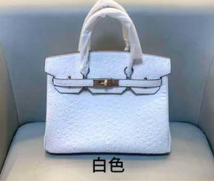 Premium Ostrich-Embossed Birkin-Inspired Tote Bag for Women, Top-Layer Cowhide Leather with Spacious Large Capacity, Casual Top-Handle Handbag for Everyday Style