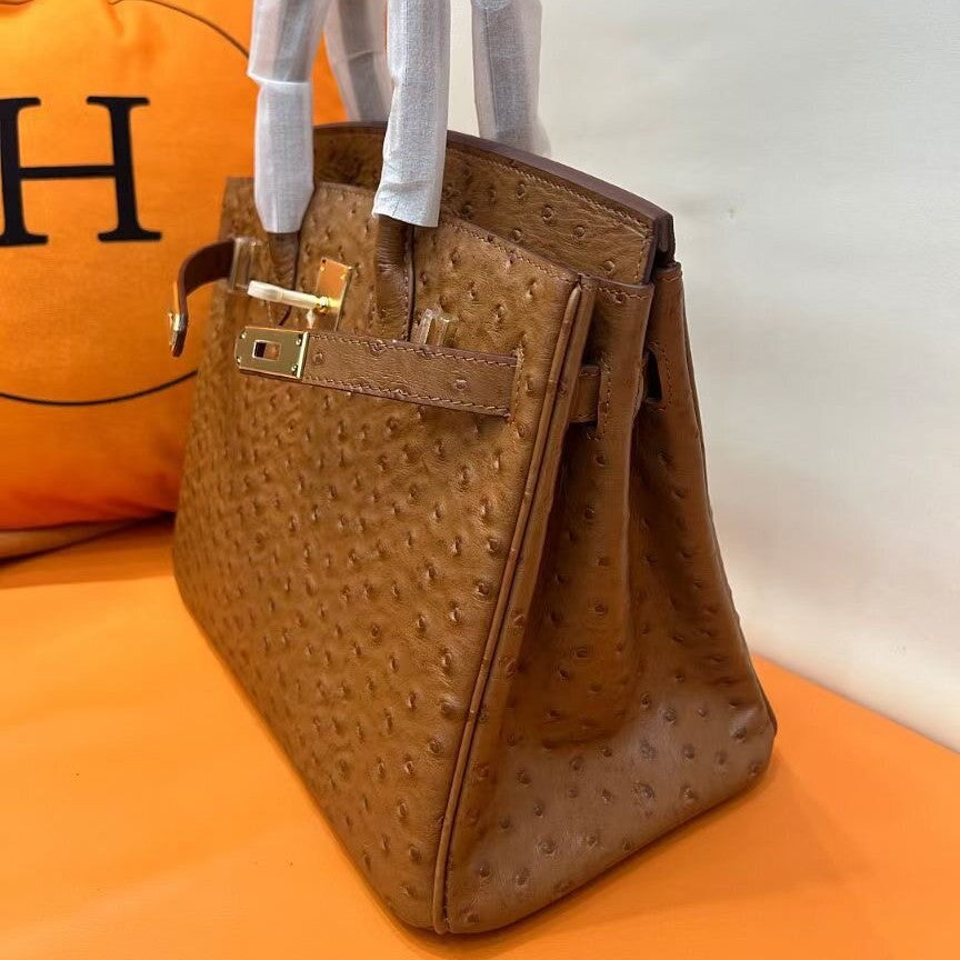 Premium Ostrich-Embossed Birkin-Inspired Tote Bag for Women, Top-Layer Cowhide Leather with Spacious Large Capacity, Casual Top-Handle Handbag for Everyday Style