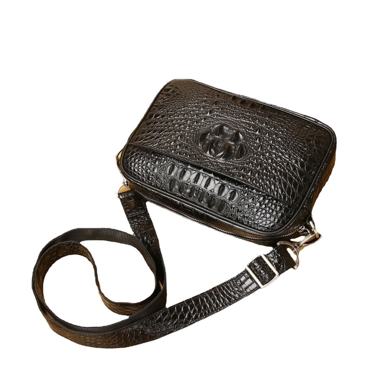 New Arrival Croc-Effect Small Crossbody Bag for Men, A High-End Horizontal Mini Backpack Shoulder Bag with Trendy Casual Design