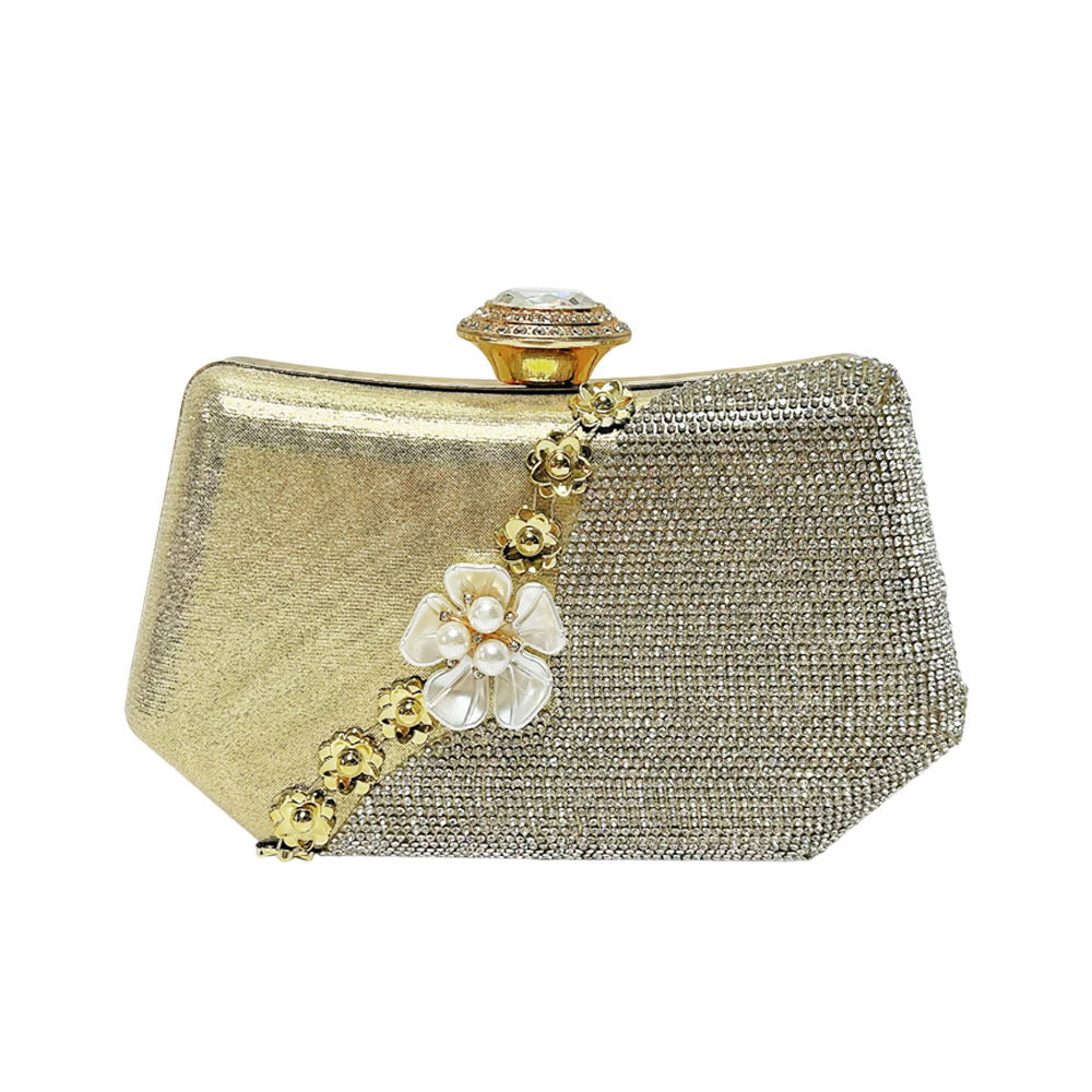 Elegant Rhinestone Floral Evening Clutch for Women, A Unique Boutique Crystal-Studded Top-Handle Crossbody Bag with Light Luxury Design, Perfect for Banquets Formal Dresses Weddings & Special Occasions