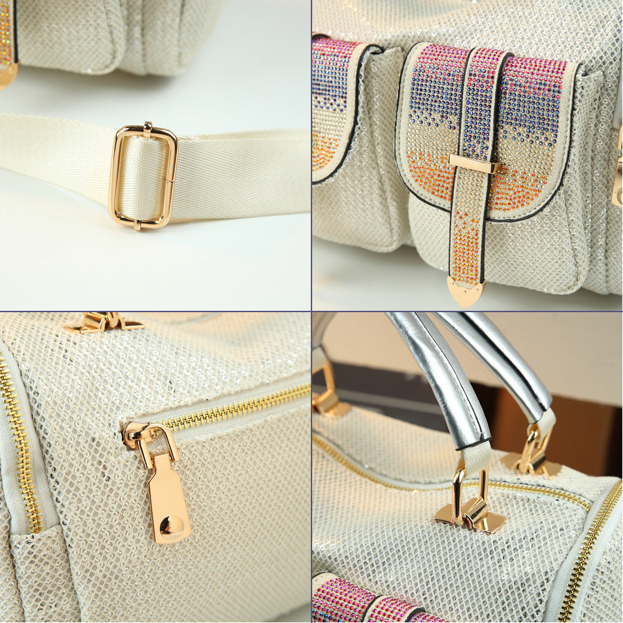 Rhinestone Sequin Pillow Bag for Women Large Capacity Shoulder Crossbody Handbag, Sparkly Glamorous Purse with Casual Fashion Style