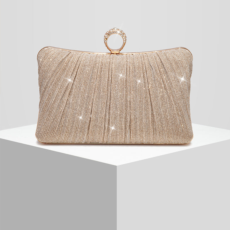 Pleated Rhinestone Evening Clutch for Women, New Sparkly Large Pillow Wedding Banquet Gown Envelope Bag, Elegant Formal Handbag for Ladies