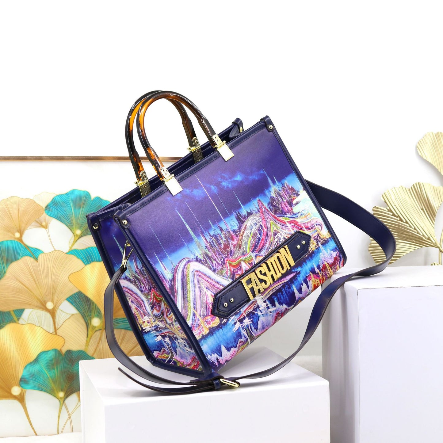 Genuine Leather Large Capacity Tote Bag for Women, Fashion "FASHION" Letter Print Top Handle Handbag, Stylish Ladies Tote Purse