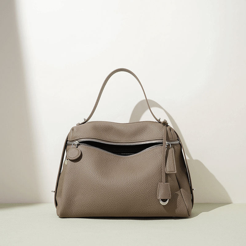 New Premium Top Layer Cowhide Leather Bag, Zipper Crossbody Shoulder Purse, Large Capacity Versatile Handbag for Women