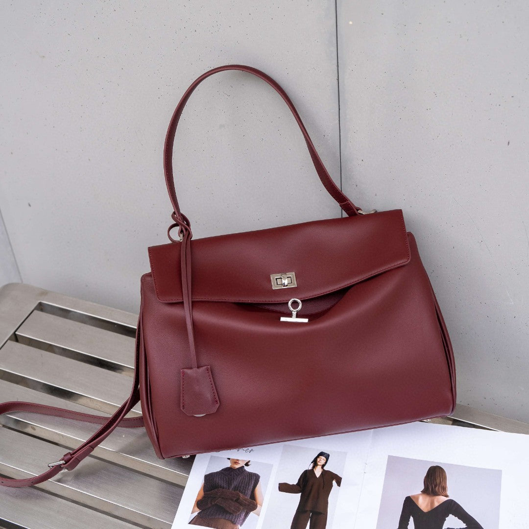 Chic Large Capacity Tote Bag for Women, Designer-Inspired Top-Handle Crossbody Shoulder Handbag with Classic Turn-Lock & Bow Detail, Versatile Commuter Purse for Work Travel & Everyday Use
