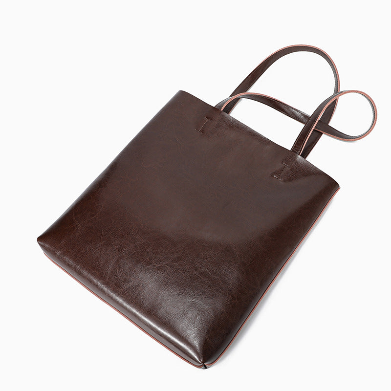 Waxed Cowhide Tote Bag for Women Large Capacity Practical Shoulder Handbag, Versatile Commuter Purse with Rich Leather Texture