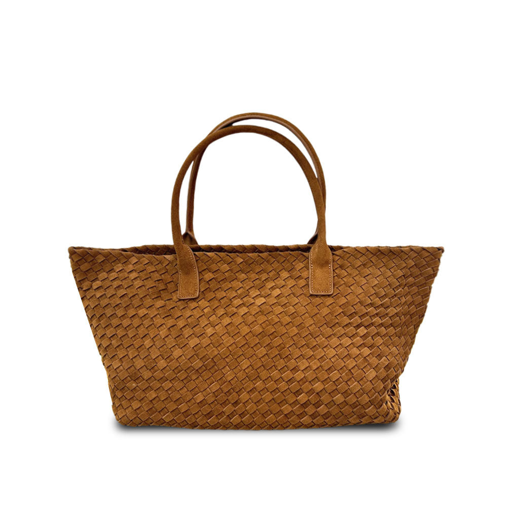 First layer cowhide genuine leather woven vegetable basket, first layer frosted cowhide tote large capacity portable large bag women