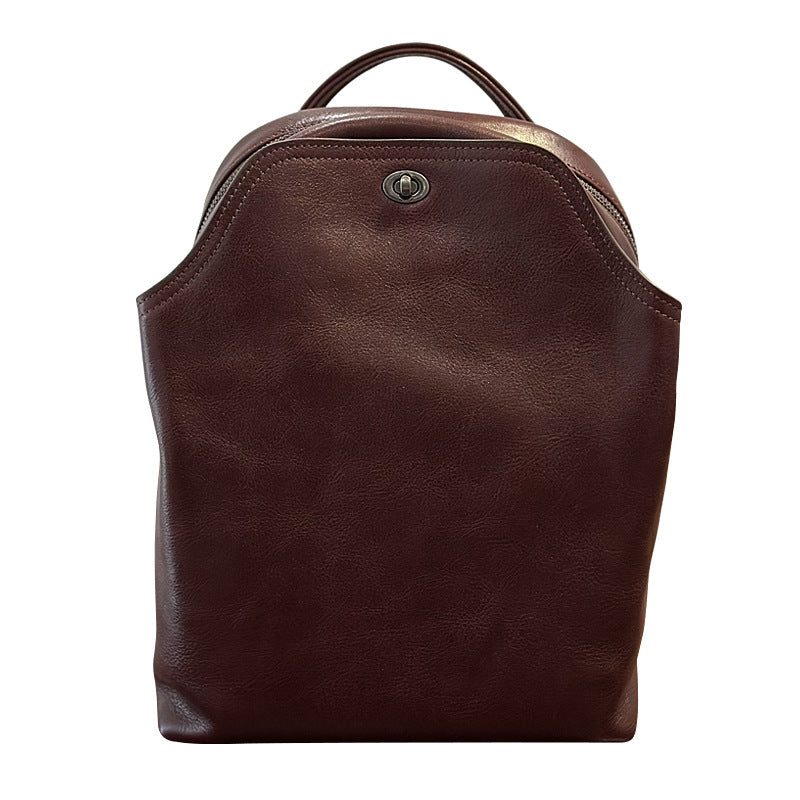 Genuine Top Layer Cowhide Soft Leather Backpack for Women, Minimalist Large Capacity Commute Travel Daypack, Versatile Fashionable Casual School Bag for Ladies