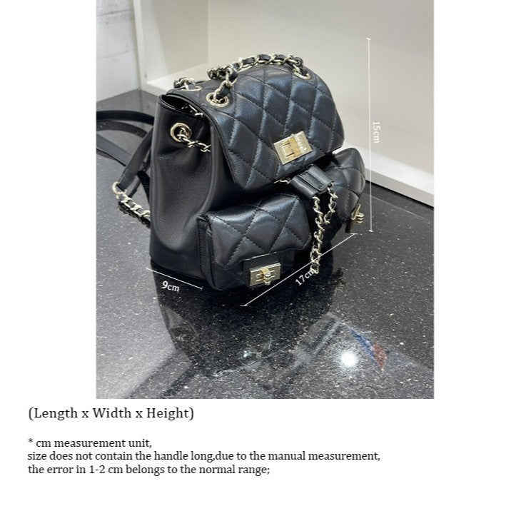 Genuine Leather Chain Backpack for Women, Fashionable Premium Shoulder Bag, Niche Designer Double Backpack for Ladies