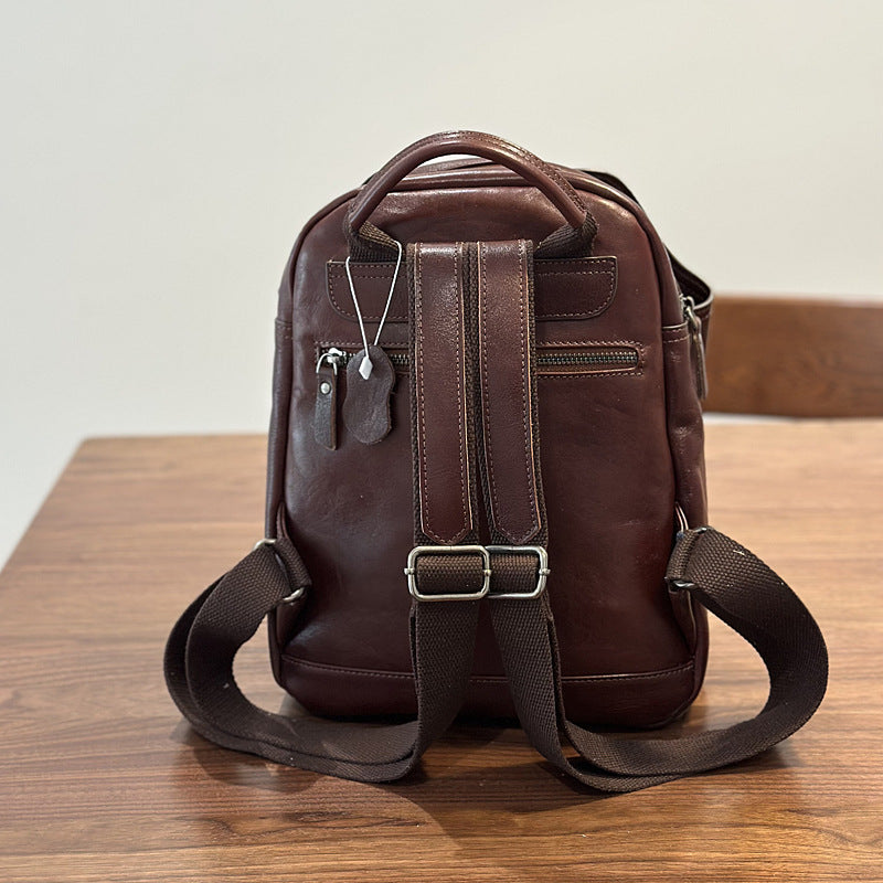 Genuine Top Layer Cowhide Soft Leather Backpack for Women, Minimalist Large Capacity Commute Travel Daypack, Versatile Fashionable Casual School Bag for Ladies