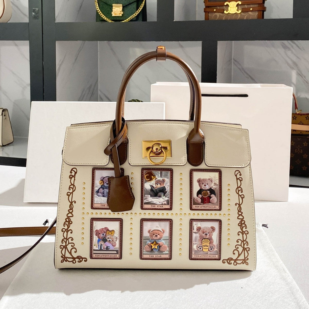 New Arrival Vintage Embroidered Birkin-Inspired Tote Bag for Women, Premium Large Capacity Top-Handle Shoulder Handbag with Exquisite Print Detail, Fashionable Everyday Purse