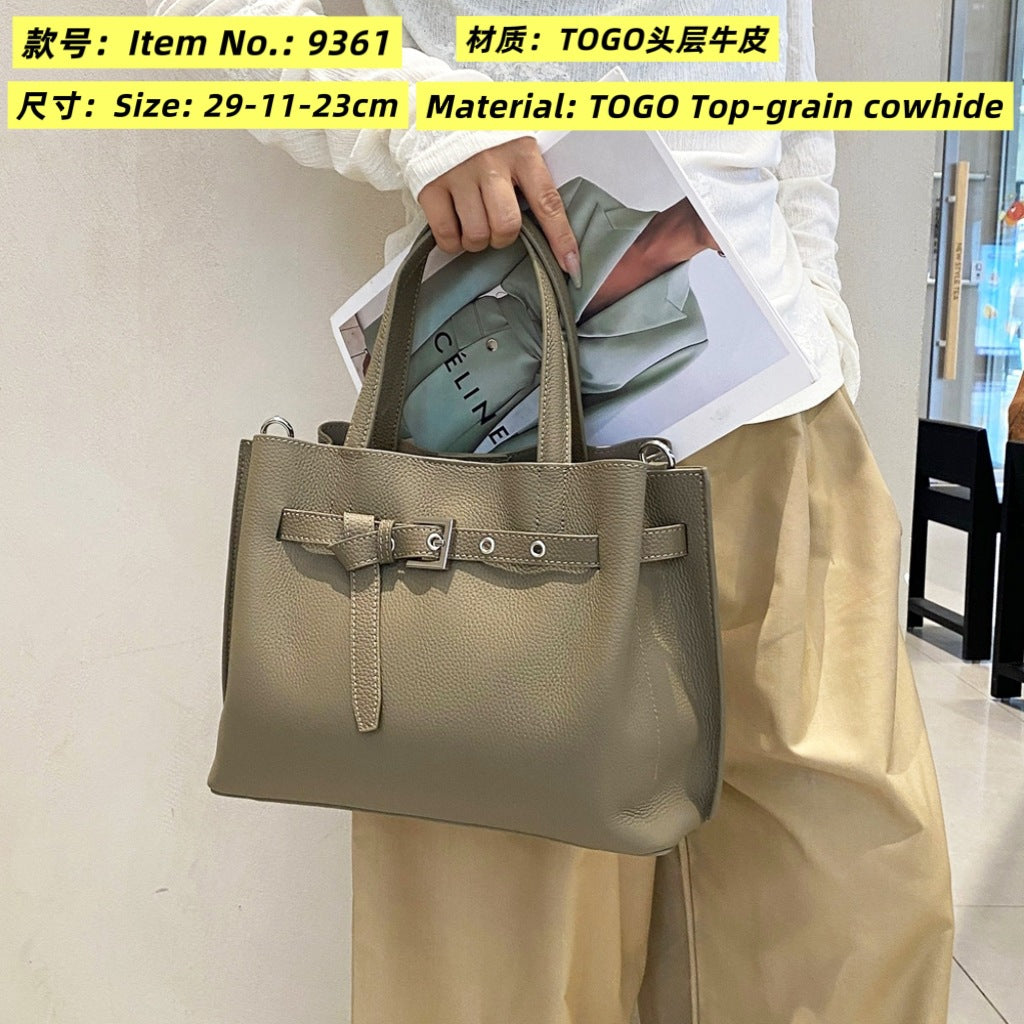 Genuine Togo Top Layer Cowhide Large Capacity Tote Bag for Women, New Soft Leather Crossbody Shoulder Purse, Minimalist Everyday Handbag for Ladies