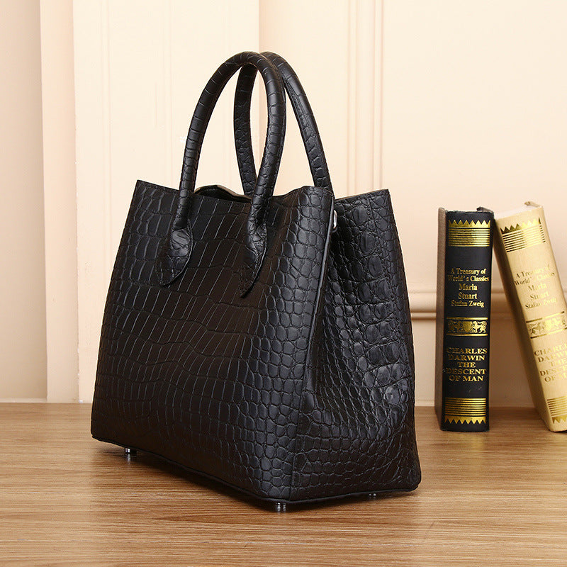 Genuine Leather Crocodile Embossed Garden Tote Bag for Women Large Capacity Shoulder Crossbody Handbag, Trendy Business Purse with Premium Texture