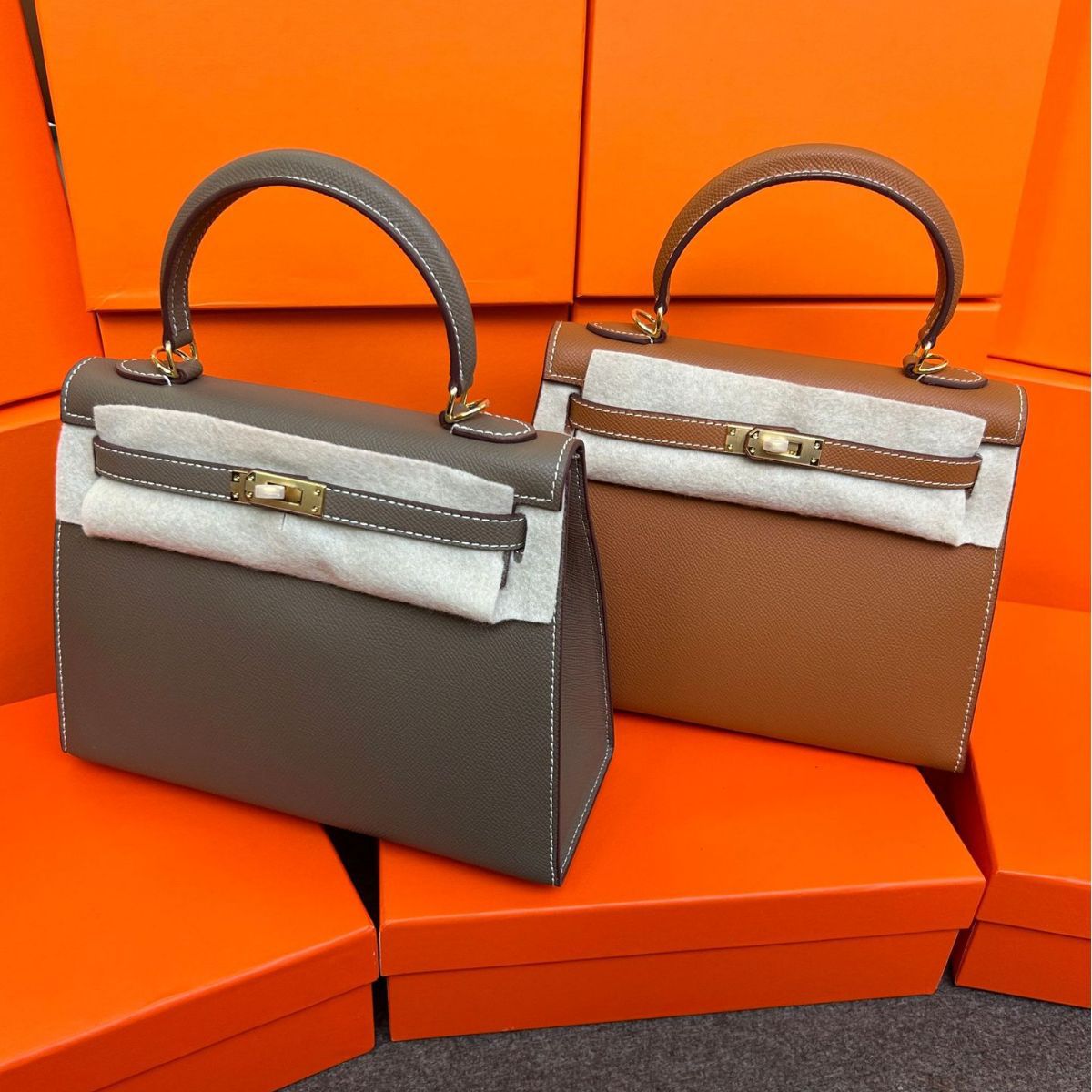 Genuine Leather Palm Texture 2nd Gen Kelly-Style Bag for Women, New Mini Birkin-Style Top Handle Crossbody Purse, Premium Trendy Handbag for Ladies
