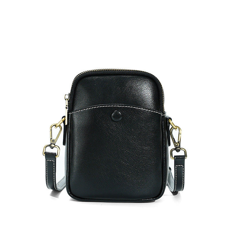 New Top Layer Cowhide Mini Phone Bag, Versatile Shoulder Crossbody Purse, Fashionable Genuine Leather Handbag for Women