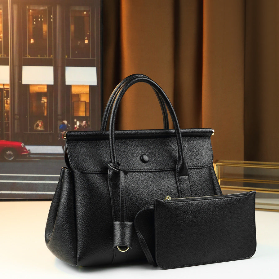 Soft Leather Flap Tote Bag for Women Vintage Travel Handbag with Detachable Sub-Bag, Premium Textured Purse with Versatile Style