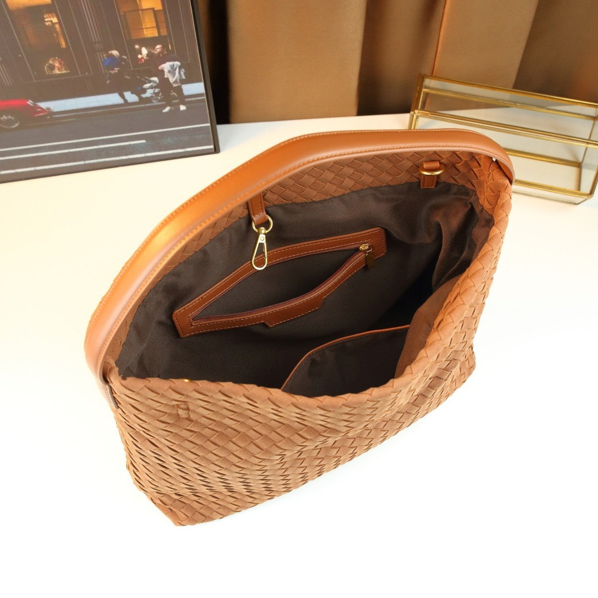 Woven Large Capacity Tote Bag for Women Fashion Shoulder Handbag, Versatile Casual Purse with Artisan Textured Design