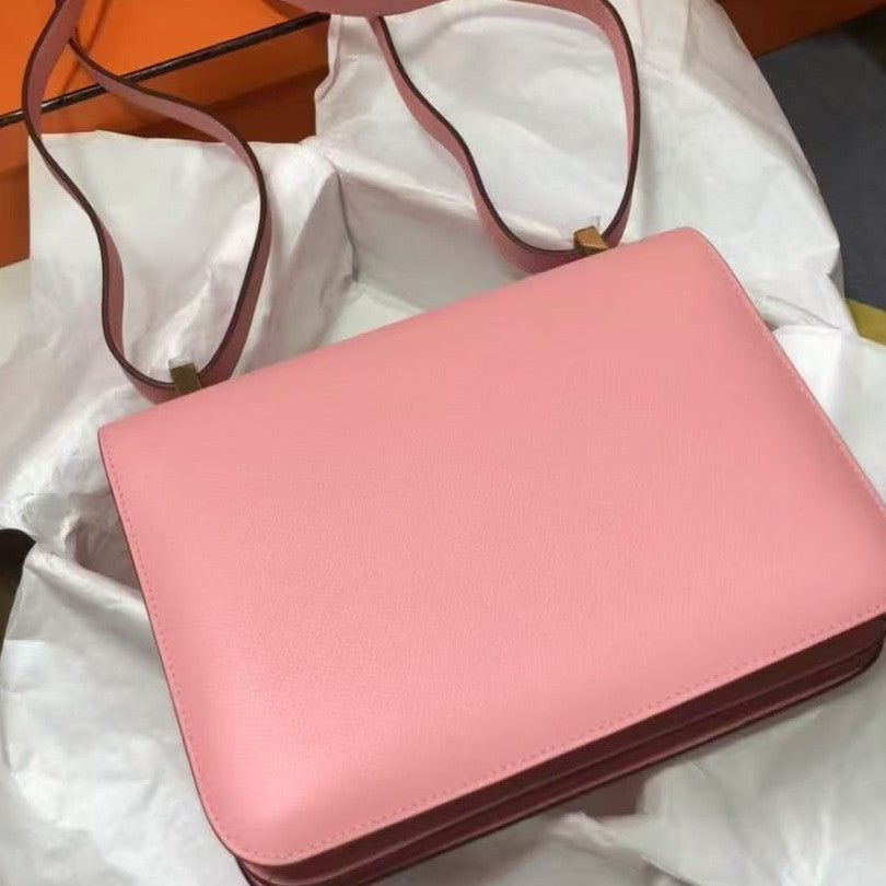 Genuine Top Layer Cowhide Epsom Palm Texture Constance-Style 19cm Bag for Women, 2025 Hermès-Inspired Crossbody Shoulder Top Handle Small Square Purse, Trendy Handbag for Ladies