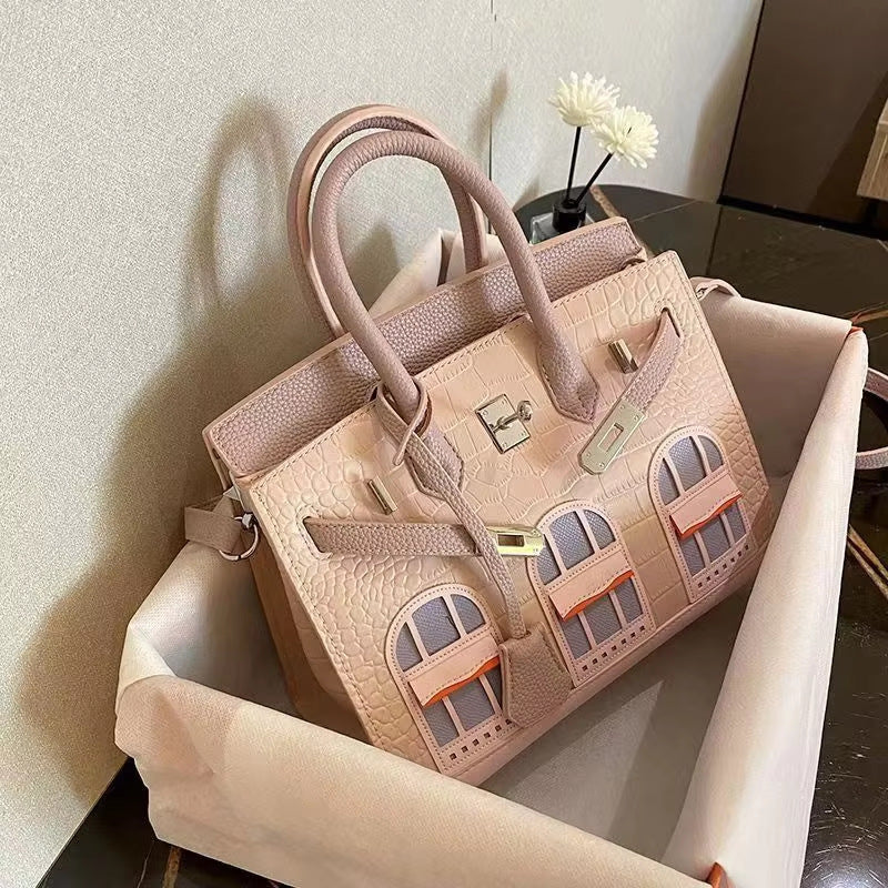 Vintage Small House Kelly-Style Handbag for Women, Exquisite Two-Tone Crossbody Purse, Niche Designer Top-Handle Bag with Retro Charm
