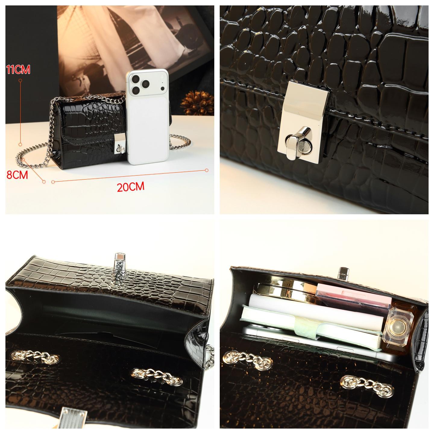 New Arrival Vintage Croc-Effect Small Crossbody Bag for Women, A Chain Shoulder Underarm Handbag with Versatile Fashionable Design