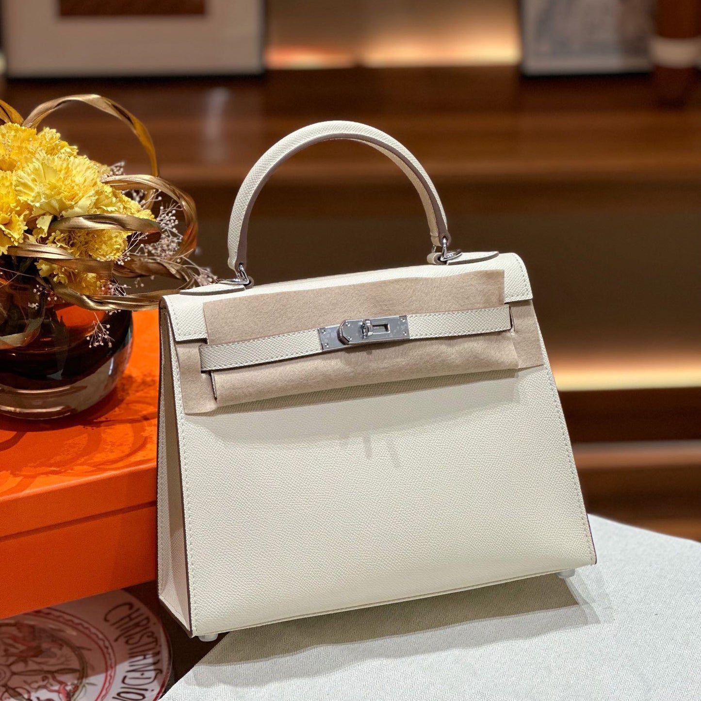 Genuine Leather Palm Pattern 2nd Gen Kelly-Style Handbag for Women, Gold & Silver Hardware Top Handle Shoulder Crossbody Purse, Fashionable Bag for Ladies
