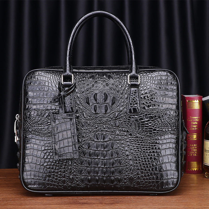 Premium Croc-Effect Large Business Briefcase for Men, A Spacious Laptop Document Bag with Top-Handle Design, Perfect for Work & Travel