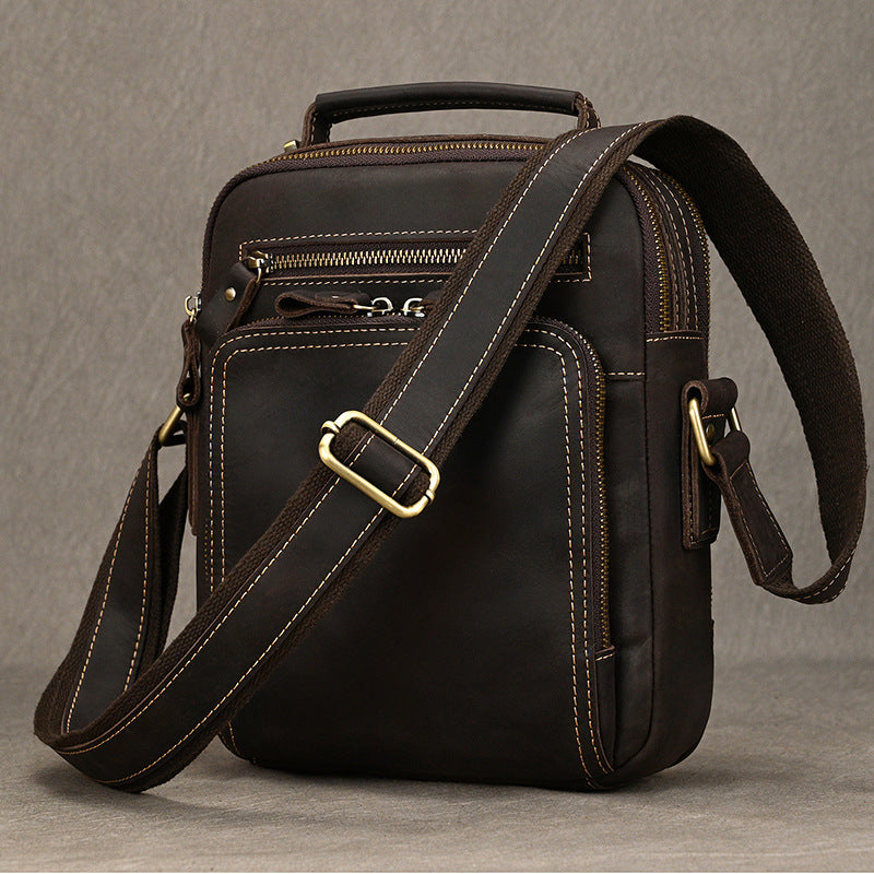 Genuine Leather Shoulder Crossbody Bag for Men, Top Handle iPad Pouch, Minimalist Fashionable Casual Bag for Men