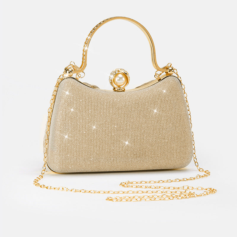 Pleated Sparkly Evening Clutch for Women, New Wedding Banquet Top Handle Crossbody Purse, Elegant Formal Handbag for Ladies