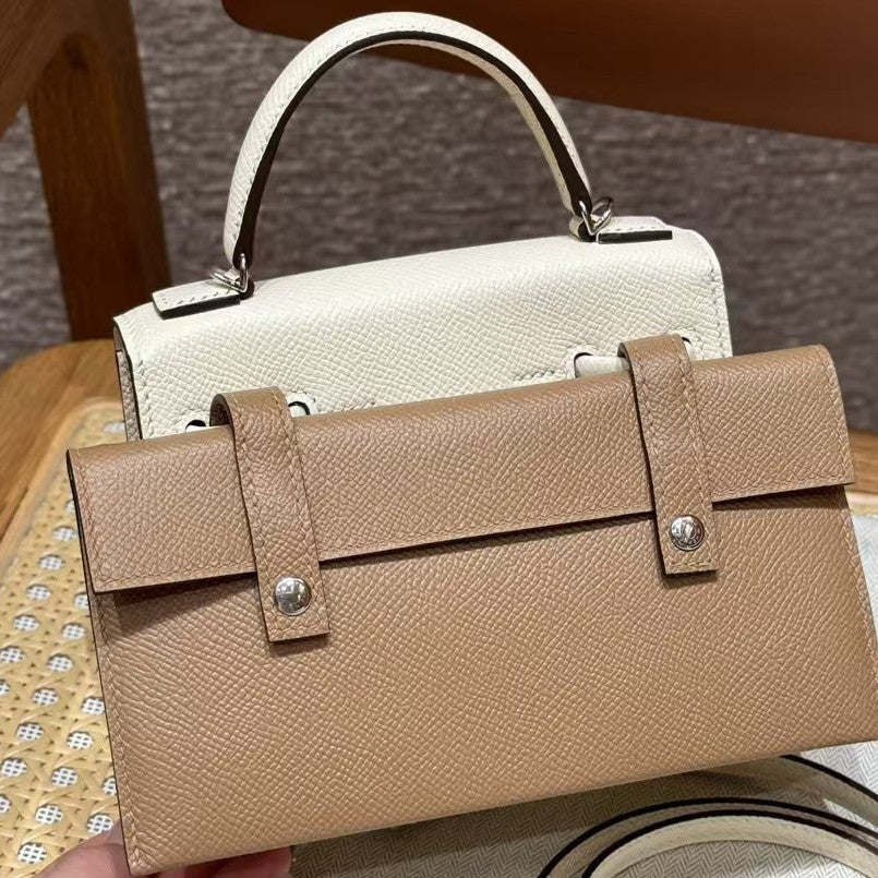 Mini Robot Doll Cross-Body Bag for Women, Hermès-Inspired Mosaic Pattern Bag with Vintage Lock, Epsom Leather Kelly-Style Shoulder Purse, Cute Novelty Handbag for Daily Wear